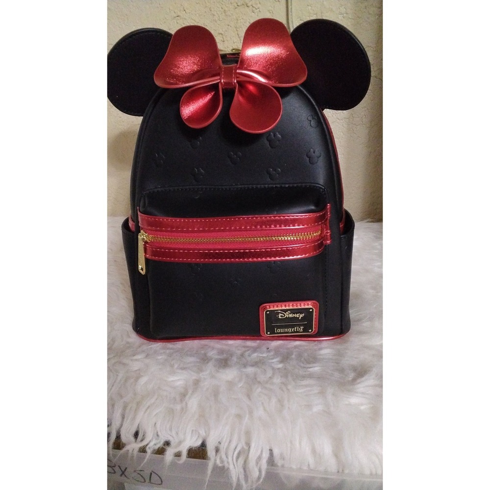 Loungefly Disney Minnie Mouse Black Red Embossed Mini Backpack Hot Topic NWT